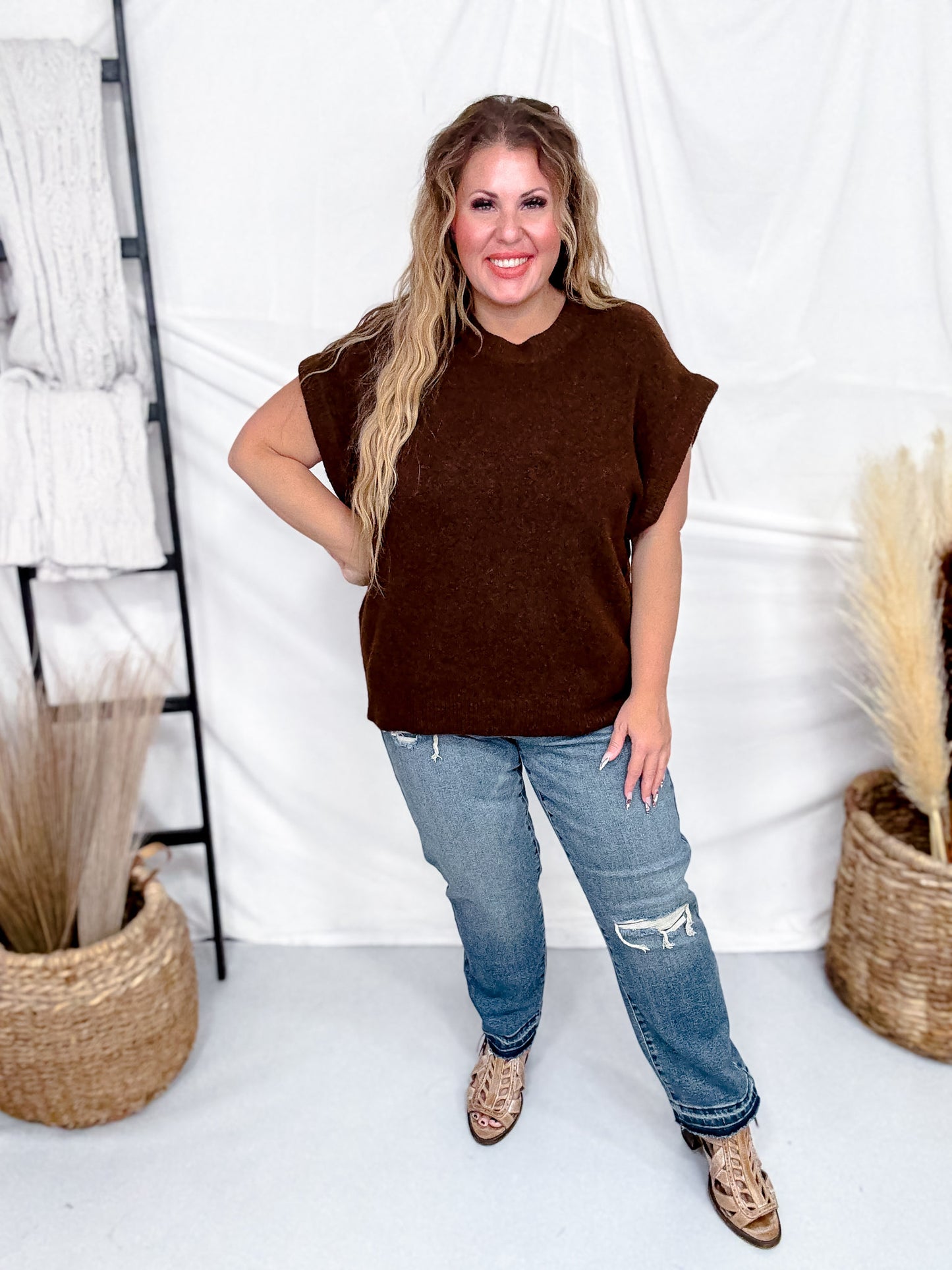 Brown Crew Neck Sweater Vest