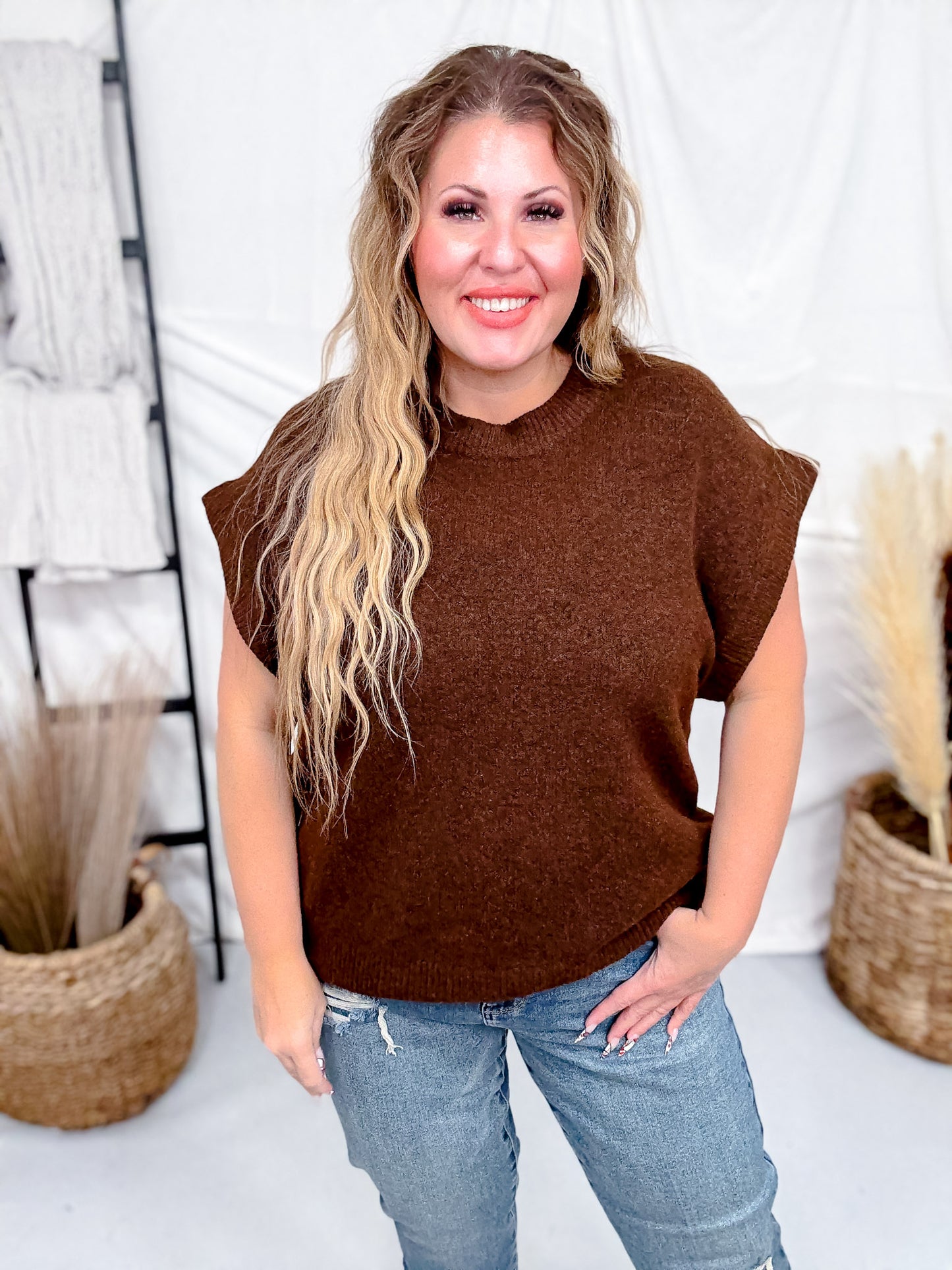 Brown Crew Neck Sweater Vest