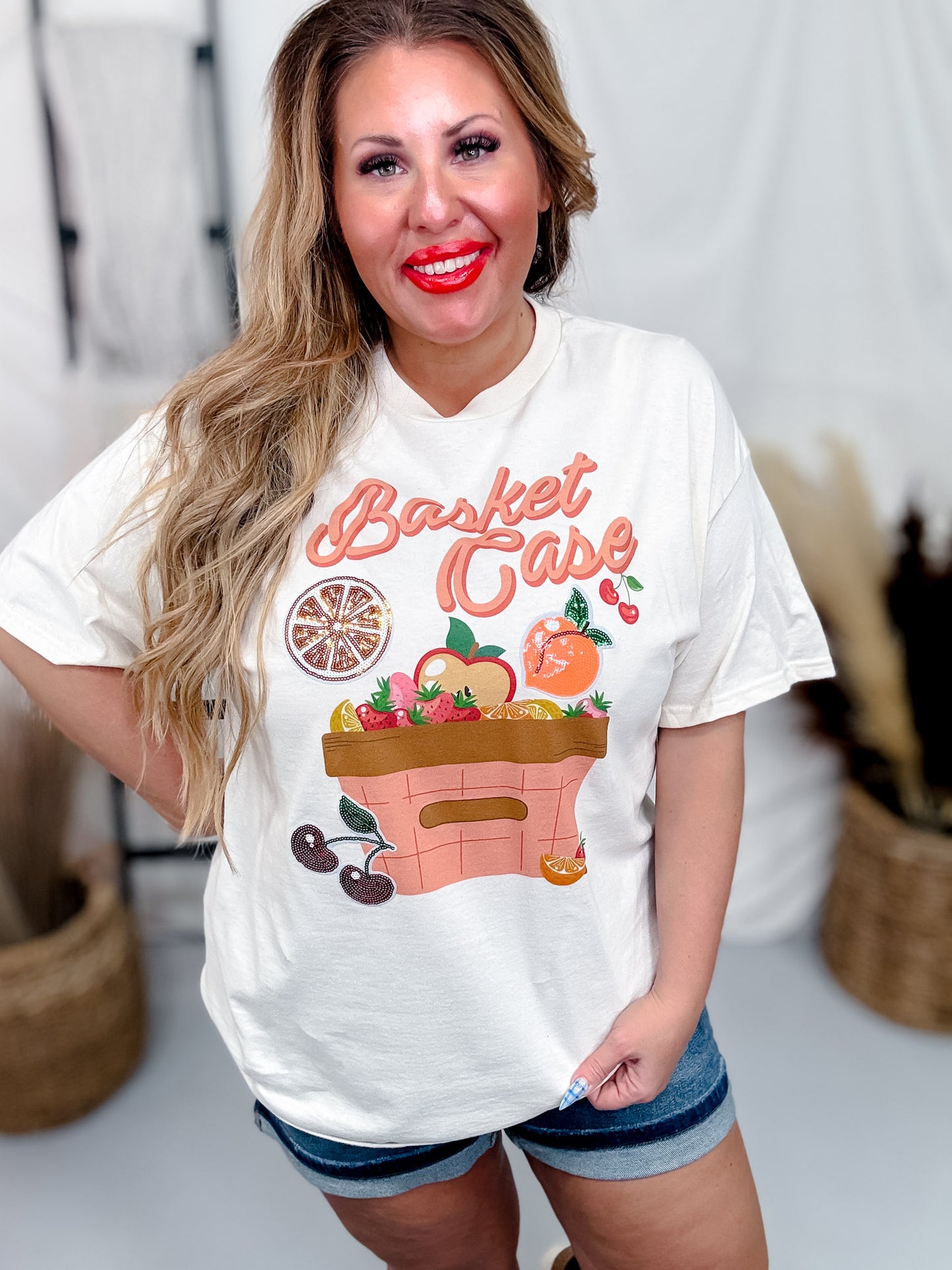 Basket Case Fruity Sequin Graphic T-Shirt