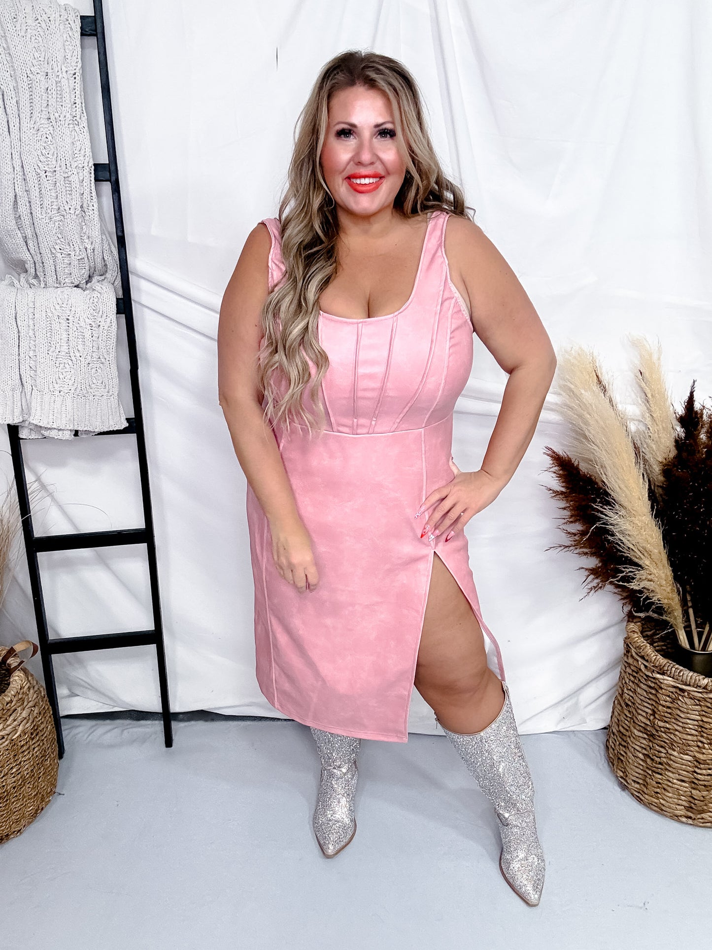Rowdy Rosa Pink Dress with Thigh Slit