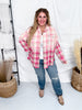 Dip Dyed Pink Plaid Button Front Long Sleeve Flannel