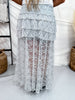 Light Blue Lace Tiered Maxi Skirt
