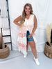 Pink & Cream Waffle Knit Lace Tiered Vest Duster Jacket