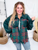 Mixed Plaid And Corduroy Shacket With Frayed Hems