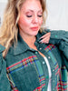 Mixed Plaid And Corduroy Shacket With Frayed Hems