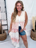 Pink & Cream Waffle Knit Lace Tiered Vest Duster Jacket