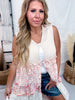 Pink & Cream Waffle Knit Lace Tiered Vest Duster Jacket