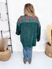 Mixed Plaid And Corduroy Shacket With Frayed Hems