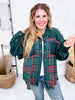 Mixed Plaid And Corduroy Shacket With Frayed Hems