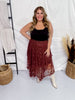 Chestnut Embellished Lace Hem Skirt