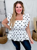 White Ruffle Sleeve Blouse W/ Polka Dot Print