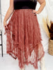 Chestnut Embellished Lace Hem Skirt