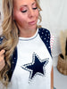 4th Of July Mixed Print Top With Star Applique