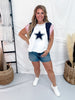 4th Of July Mixed Print Top With Star Applique