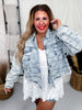 Washed Checker Denim Distressed Hem Jacket