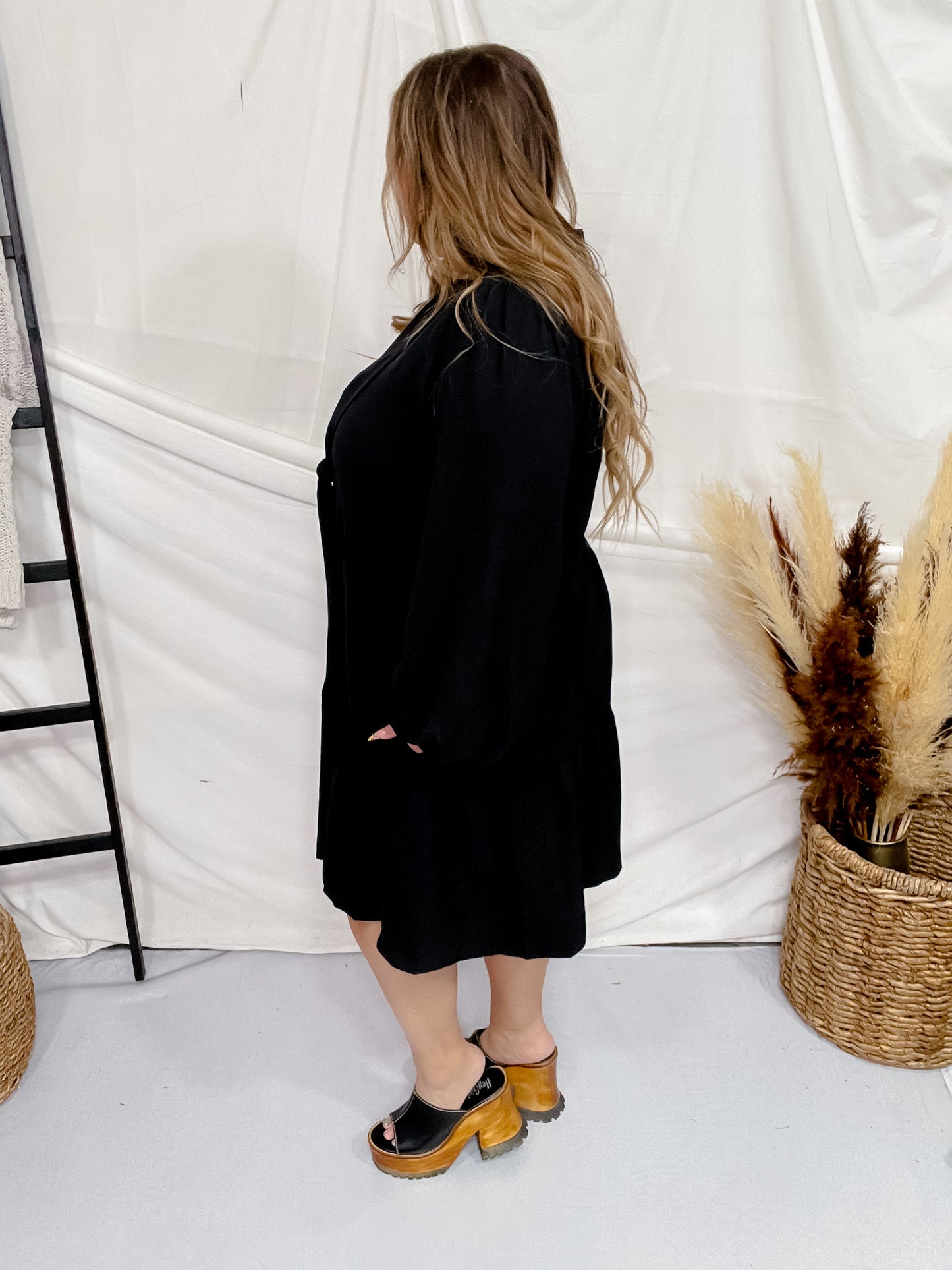 Black Long Sleeve Airflow Tired Dress FINAL SALE