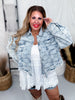 Washed Checker Denim Distressed Hem Jacket