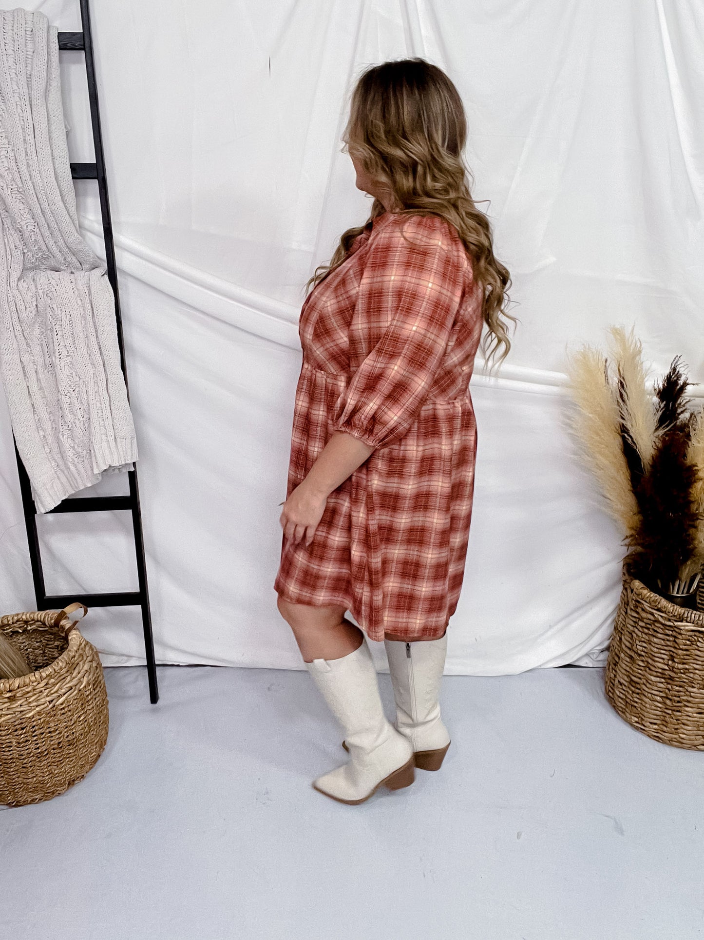 Checkered Button Down Mauve Plaid Mini Dress