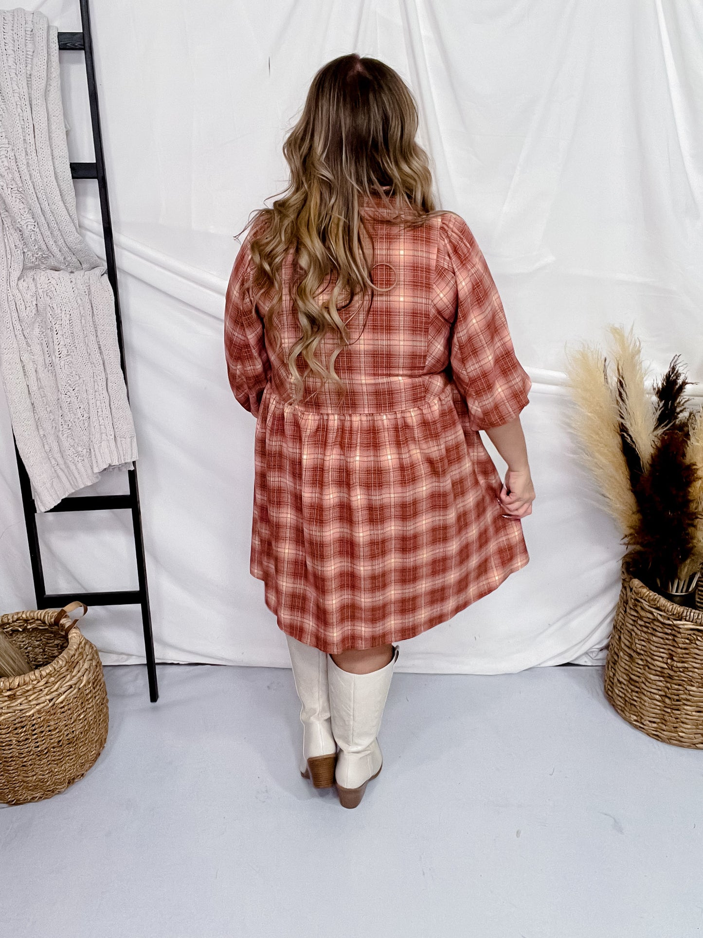 Checkered Button Down Mauve Plaid Mini Dress