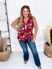 Burgundy Open Knit Vest With Floral Embroidery
