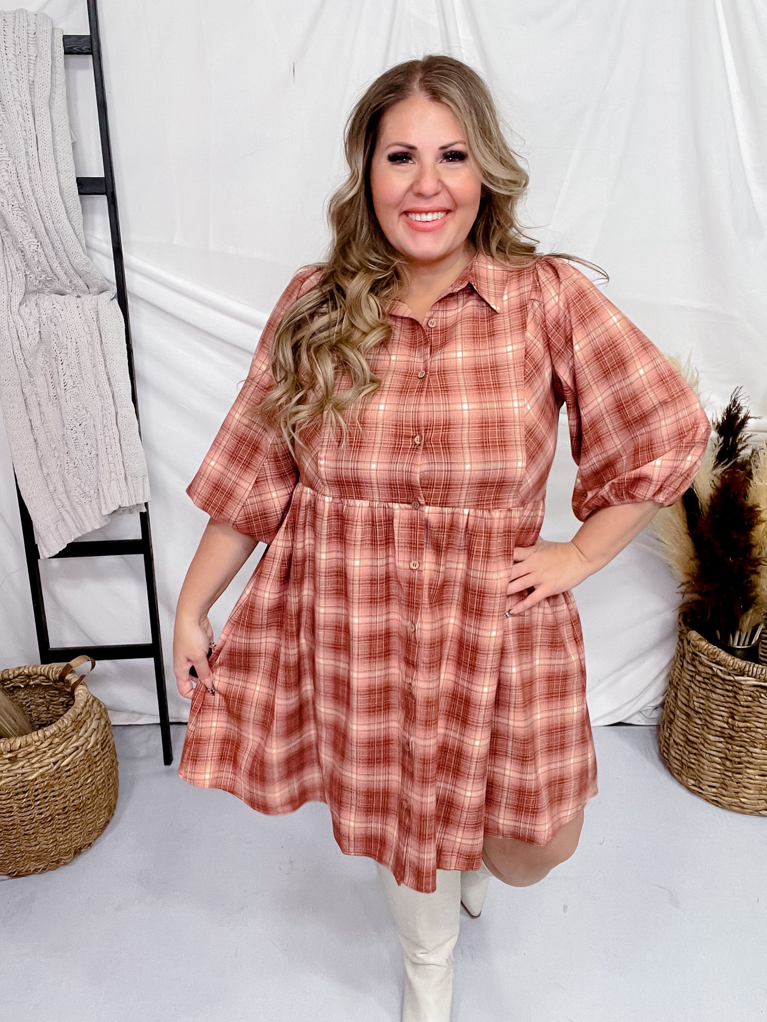 button down loose dress Brass & Roe Modest Cori Button Down Eyelet Dress White / XXL