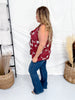 Burgundy Open Knit Vest With Floral Embroidery