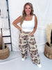 Beige & Mauve High Waist Barrel Leg Floral Jacquard Pants