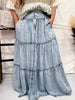 Light Denim Smocked Back Maxi Skirt