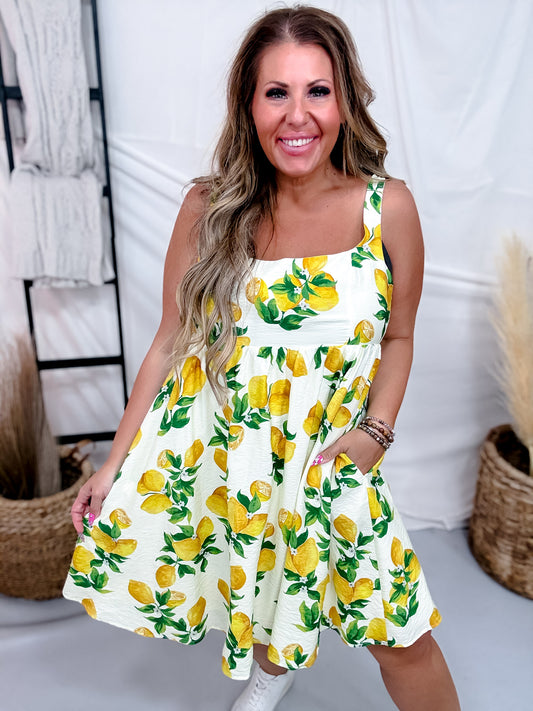 Lemon Print Dress With Empire Waist