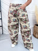 Beige & Mauve High Waist Barrel Leg Floral Jacquard Pants