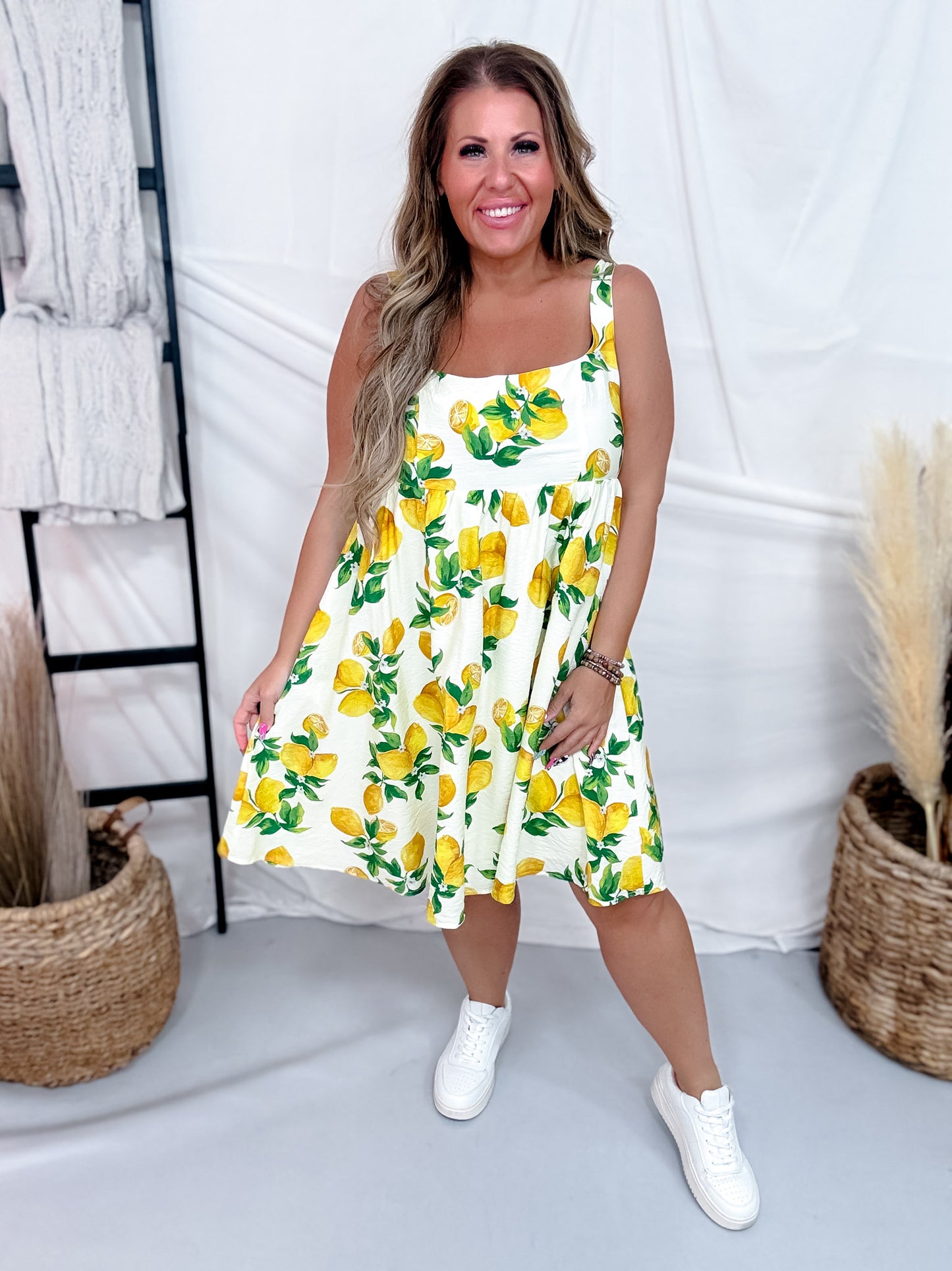 Lemon Print Dress With Empire Waist