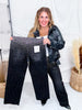Black High-Rise Slim Wide Leg Jeans W/ Rhinestones