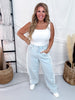 High Waist Floral Lace Trimmed Light Denim Baggy Jeans