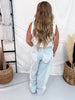 High Waist Floral Lace Trimmed Light Denim Baggy Jeans