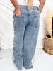 Mid Rise Wide Leg Jeans With Camo Print & Side Bow Ties
