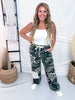 Camo Print Drawstring Waist Jeans W/ Lace Patchwork Flowers
