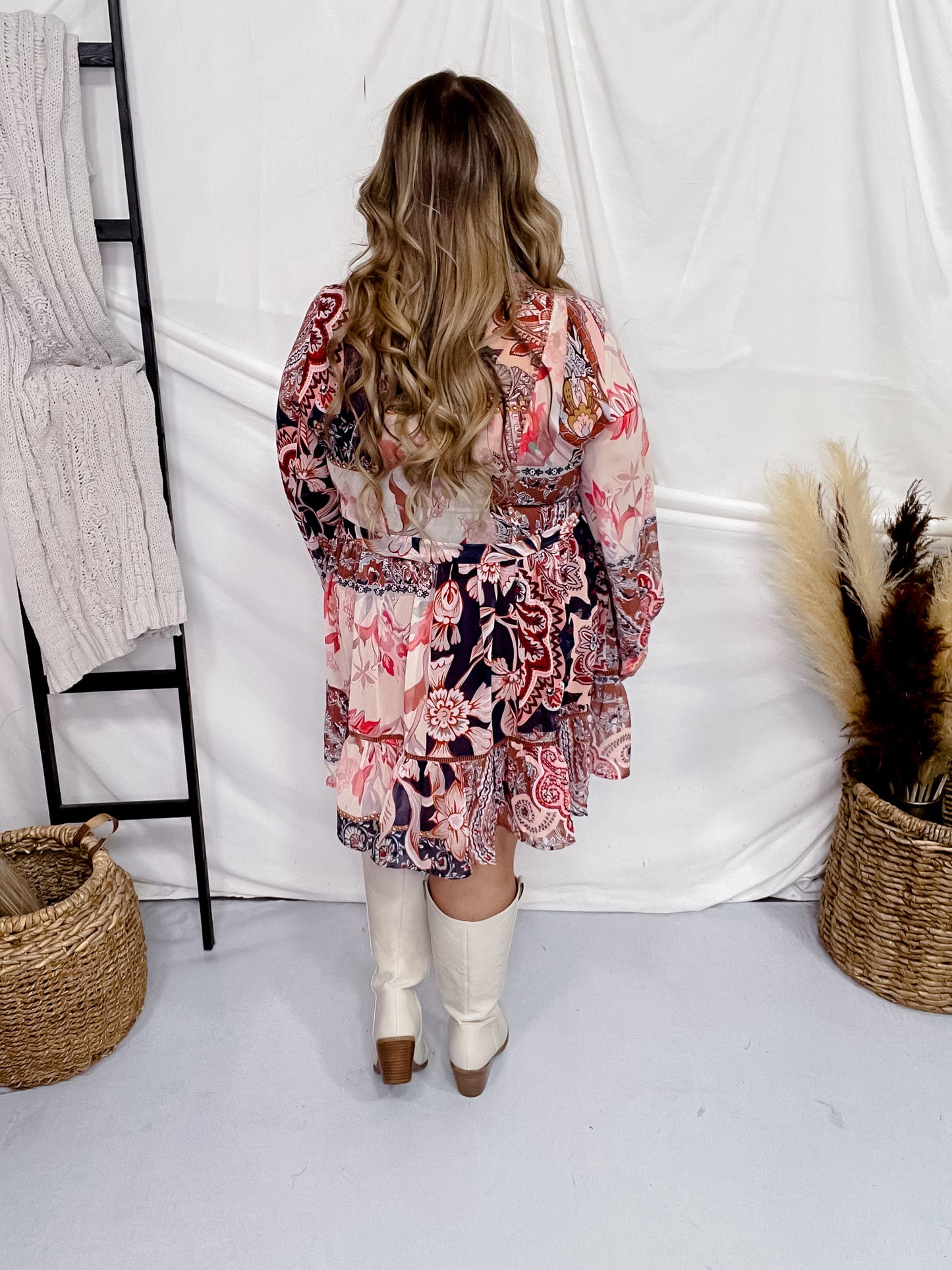 Mocha Flower Print Collared Dress