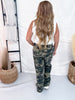 Camo Print Drawstring Waist Jeans W/ Lace Patchwork Flowers