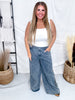 Mid Rise Wide Leg Jeans With Camo Print & Side Bow Ties