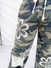 Camo Print Drawstring Waist Jeans W/ Lace Patchwork Flowers