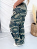 Camo Print Drawstring Waist Jeans W/ Lace Patchwork Flowers