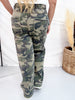 Camo Print Drawstring Waist Jeans W/ Lace Patchwork Flowers
