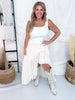 Nude Pinstriped Woven Ruffle High-Low Skirt
