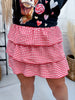 Red & White Ruffle Tiered Gingham Skort