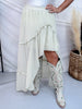 Sage Pinstriped Woven Ruffle High-Low Skirt