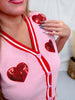 Pink Button Front Sweater Vest With Red Sequin Hearts