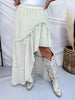 Sage Pinstriped Woven Ruffle High-Low Skirt