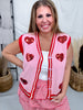 Pink Button Front Sweater Vest With Red Sequin Hearts