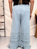 Wide Leg Chambray Pants With Ruffle Hem In Light Denim