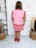 Pink Button Front Sweater Vest With Red Sequin Hearts
